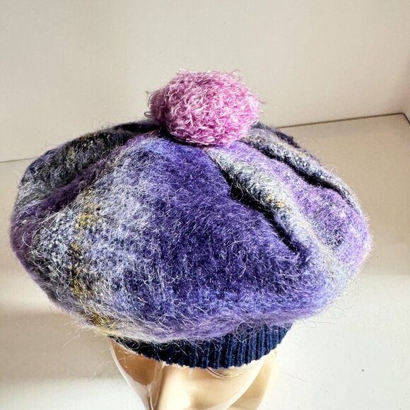 Vintage Ochcarro Purple Plaid Mohair wool Beret S - Picture 9 of 9